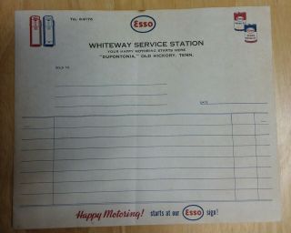 Vintage Letterhead,  Esso,  Whiteway Service Station,  " Dupontonia " Old Hickory,  Tn