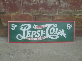 Ande Rooney Pepsi Cola Porcelain Sign Thick Heavy,  Brass Grommets 18 " X 6 "