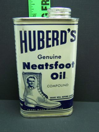 Vintage Huberd’s Neatsfoot Oil Compound ½ Pint Metal Can Empty
