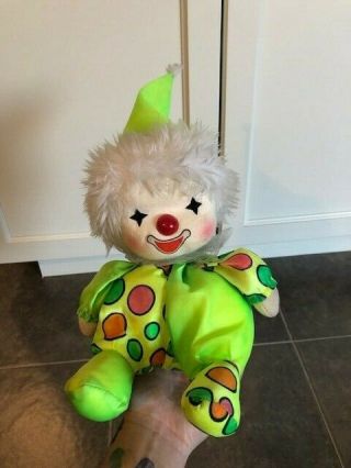 1980s Neon Green Clown Musical Wind Up Doll