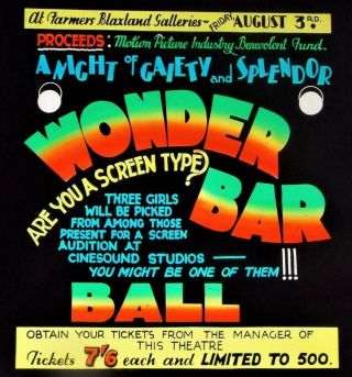 Wonder Bar Ball Sydney 1920s Movie Cinema Film Magic Lantern Slide