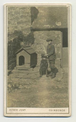 Young Boy With Guard Dog & Kennel Cdv Photograph Howie Junior Edinburgh B1