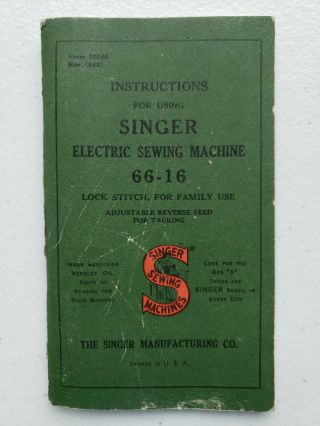 Booklet Instructions For Using Singer Portable Electric Sewing Machine 66 - 16