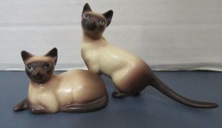 Vintage Miniature Bone China Seal Point Siamese Cat Figurines - 2 Estate Find