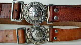 Two Vintage Boy Scout Leather Belt And Buckle
