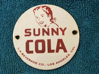 1950s Porcelain Sunny Cola L.  A.  Beverage Co California Soda Pop Sign
