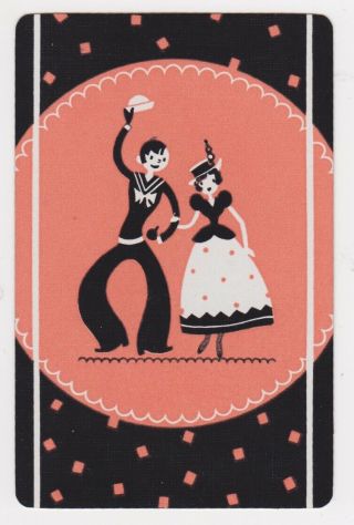1 Single Vintage Swap/playing Card Deco Couple Sailor Guy,  Gal Black/peach