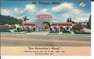 Ca - 386 Ca,  San Bernardino,  Route 66 Mt Vernon Motel Linen Postcard Front View