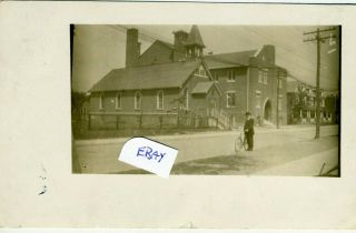 1913 Riverdale Presbyterian Church Toronto Real Photo Rppc Postcard Pape Bicycle