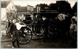 1910s Murray,  Iowa Rppc Real Photo Postcard Boys At Horse - Drawn Fire Engine