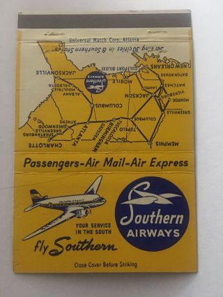 Vintage Matchbook Cover Matchcover 40 Strike Southern Airways Airlines