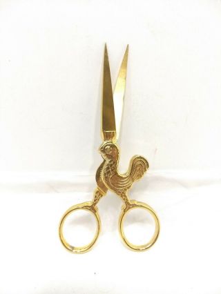 Vintage Figural Cute Rooster Sewing Scissors - Mundial 150 Italy - Gold Tone