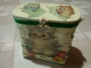 Vintage Basket Handbag Sewing Knitting Owl Themed