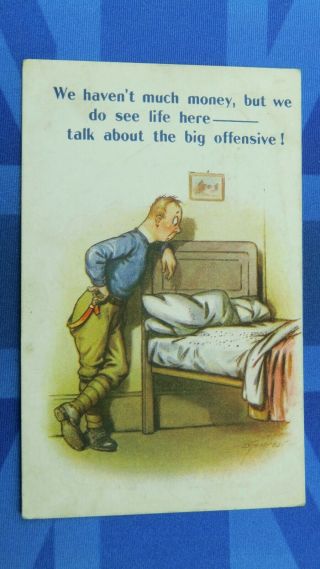 Ww1 Bamforth Comic Postcard 1917 Bed Bugs Pest Control Soldier Big Offensive