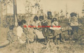 Black Americana,  Rppc,  Children Sitting On A Fallen Tree,  Photo