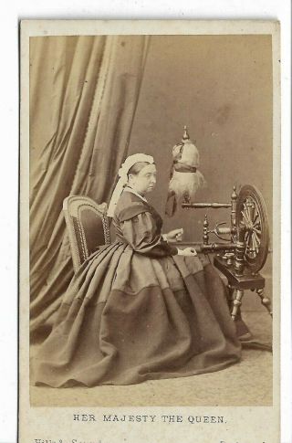 Victorian Cdv Photo Royalty Queen Victoria At Spinning Wheel Eton Photographer