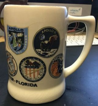 Vintage Nasa Kennedy Space Center Florida Ceramic Mug W/ Gold Trim Apollo 7 - 17