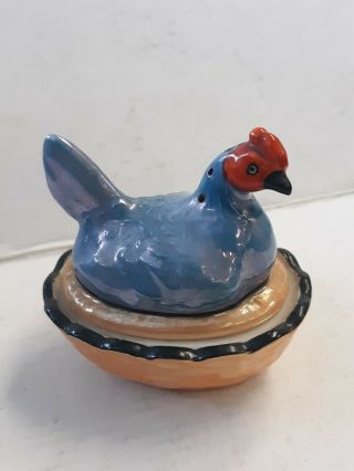 Vintage Noritake Lusterware Hen On A Nest Hand Painted Open Salt W Pepper 2