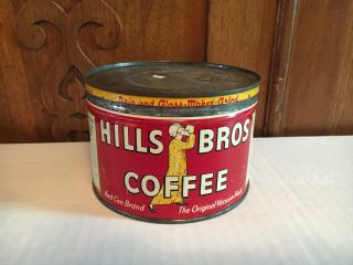 Vintage Hills Bros Brothers 1 Lb Coffee Can Tin Advertising