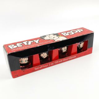 Open Box Betty Boop Set Of 4 Shot Glasses Classic Cartoon Pin Up
