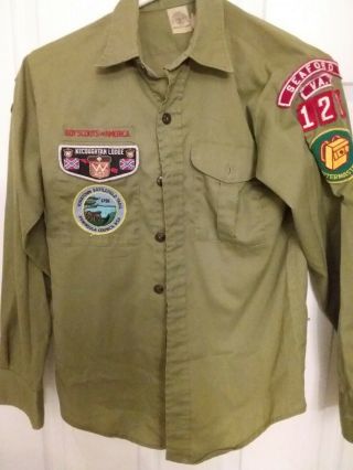 Vtg Bsa Boy Scouts Of America Shirt,  Hat Green Pack 123 Seafofd Va.  Youth