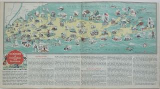 Vintage 1937 Socony Pictorial Road Map Long Island York Yacht Clubs Ferries