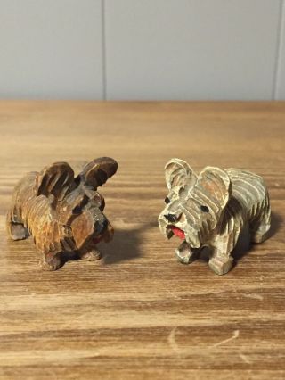 Vintage Wood Carved Dogs Scotties