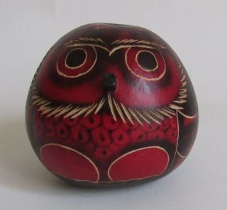 Small Carved Gourd Owl Design 2 1/4 " H Decorative Made In Peru