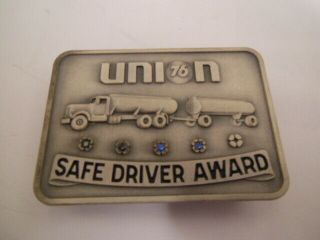 Union 76 Belt Buckle Safe Driver Award Blue Stones Oil Tanker Jostens
