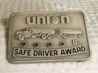 Union 76 Belt Buckle Safe Driver Award Blue Stones Oil Tanker Jostens 3