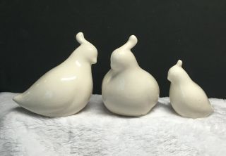 Vintage,  White Ceramic Quail Partridge Or Grouse Bird Figurines Family Set Of 3