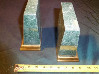 Vintage Green Granite Marble Brass Set Pair Bookends Doorstops Monolithic Design
