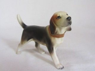 Vintage Japan Porcelain Art Glass Beagle Dog Figurine With Collar
