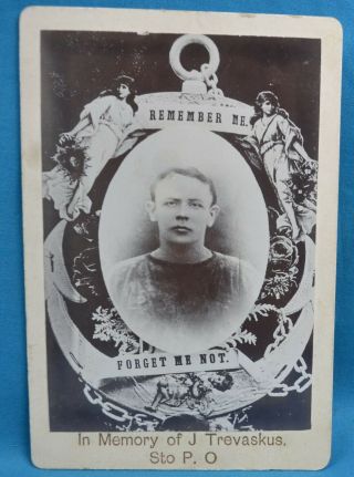 1890s Military Cabinet Card Photo Royal Navy Sailor Memorial Stoker J Trevaskus