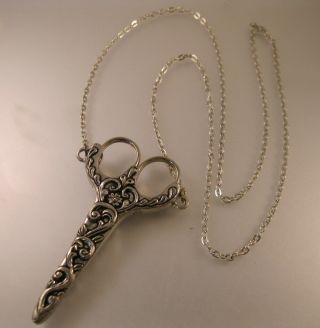 Antique Style Italian Designer Signed Scissors & Case Chatelaine Necklace Sewing 2