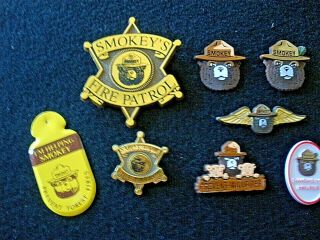 Smokey Bear 10 Vintage Pins,  All Different - - - Prevent Forest Fires/Wildfires 2