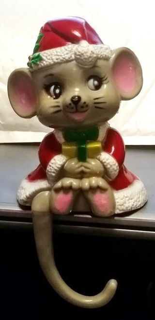 Vintage Christmas Mouse Stocking Holder Christmas Plastic 6.  75 " Including Tail