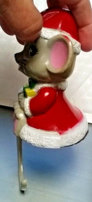 Vintage Christmas Mouse Stocking Holder Christmas Plastic 6.  75 