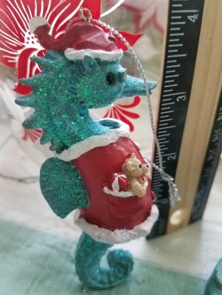 Bedazzled Seahorse In Santa Suit Christmas Tree Ornament Tropical Nwt Great