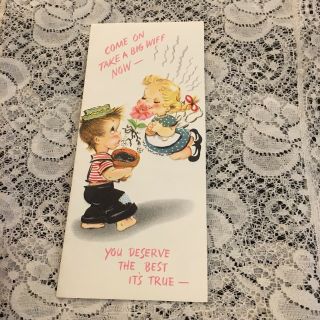 Vintage Greeting Card Birthday Cute Boy Girl Smelling Flower