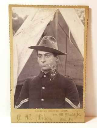 U.  S.  Army Infantry Soldier C.  1905 Tent,  York,  Pennsylvania; Cabinet Card Photo