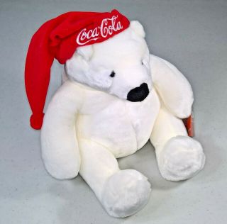 Coca - Cola Polar Bear In Hat - Novelty Character Stuffed/plush Bear - Coca Cola