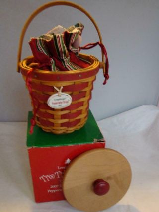 Longaberger 2007 Christmas Tree Trimming Red Peppermint Stripe Basket Combo