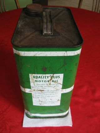 Vintage Quality Plus Motor Oil Two 2 gallon Metal Can 100 Paraffine Base Empty 2