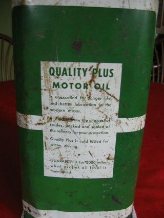 Vintage Quality Plus Motor Oil Two 2 gallon Metal Can 100 Paraffine Base Empty 3