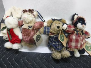 Set Of 4 Boyds Plush Bears Cat Moose Christmas Ornaments With Tags & Hangers M13