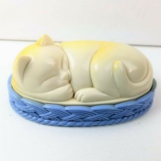 Vintage Avon Plastic Sleeping Cat Lint Brush Delinter Two Piece Figural Kitten