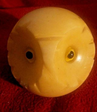 Hand Carved Marble Alabaster Owl Figurine Paperweight Made In Italy Glass Eyes