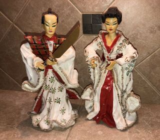 Vintage Kathi Urbach Asian Woman And Man With Sword - Figurine Pair Set