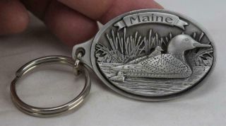 Solid Pewter Maine Scene Loon Keychain Fob Made In Canada